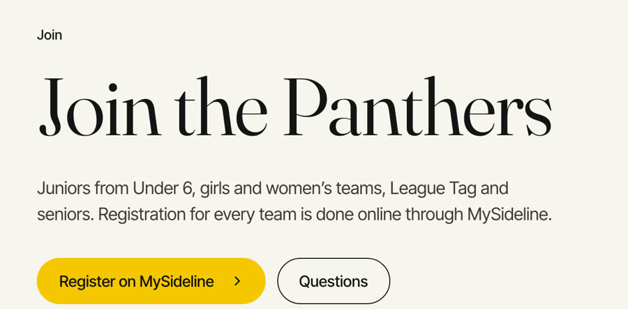 Berkeley Vale Panthers website, Join page